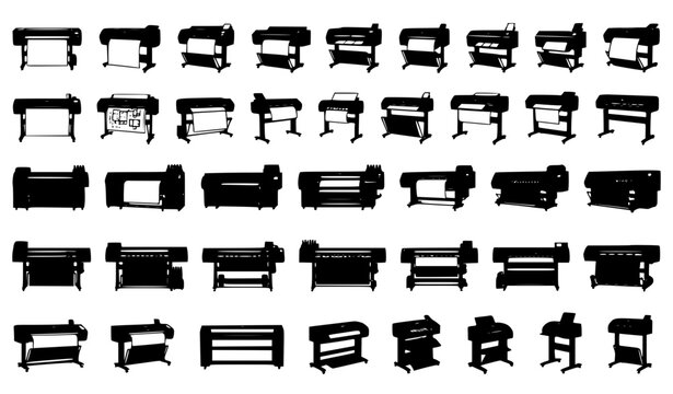 Wide Format Printer Black Silhouette Vector Set
