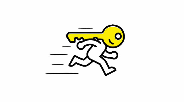 Character running while carrying a large yellow key.