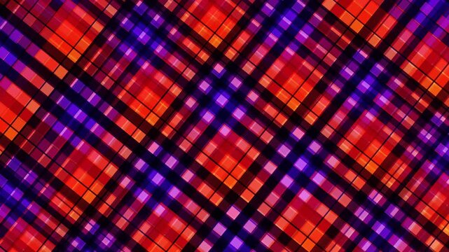 Abstract colorful plaid pattern design with intersecting diagonal lines in vibrant purple orange and red tones for modern backgrounds and wallpapers