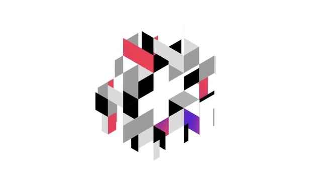 Abstract Isometric 3D Cubes Block Composition Loop 2D Animation &ndash; Modular Architecture, Geometric Modern Art Backdrop, and Tech Structure Concept