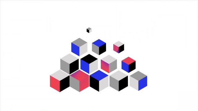 Isometric Cubes Building a Pyramid Structure 2D Animation &ndash; Hierarchy Management, Business Strategy, Block Stack, and Corporate Foundation Concept
