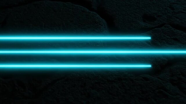 Three bright neon blue lines cut through a dark, textured surface. The futuristic light streaks create a sense of mystery and motion.