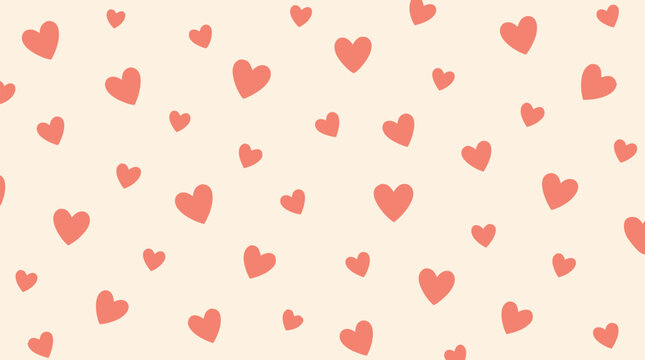 Seamless coral heart pattern on warm cream background, playful hand drawn vector illustration for Valentine cards, romantic wrapping paper, baby shower decor, wedding stationery, sweet love branding