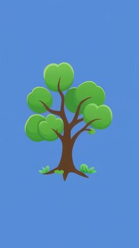 Tree growth cycle from sapling to mature oak in animated progression across blue and black panels