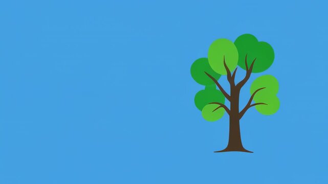 Young sapling growing into mature tree against clean blue background with cinematic motion