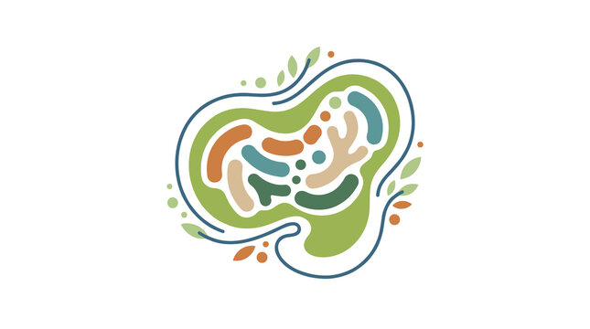 Abstract Minimalist Gut Microbiome and Digestive Health Illustration