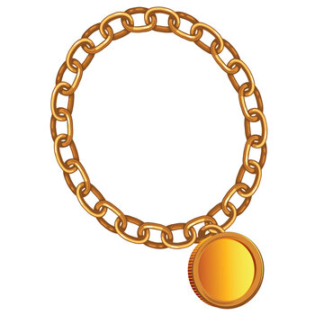 Gold hip hop chain with blank medallion pendant no outline necklace vector