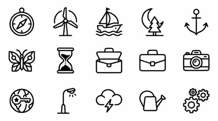 Collection of minimalist line art icons for various themes. © Kiki