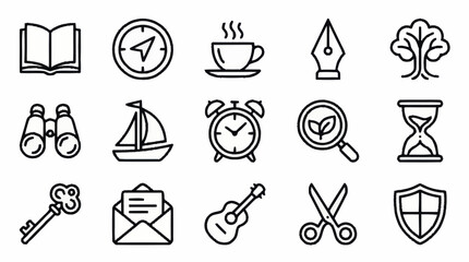 Collection of minimalist line art icons for various themes. © Kiki