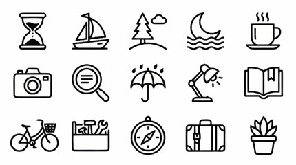 Minimalist line art icons for travel and lifestyle themes. © Kiki