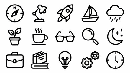 Fototapeta premium Minimalist black line icons set for various concepts.