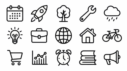 Collection of minimalist line art icons for various themes. © Kiki