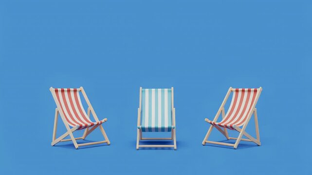 Beach Chairs arranged in a repeating pattern on a vibrant blue surface with cinematic motion