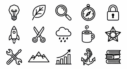 Fototapeta premium Collection of minimalistic black and white icons set.