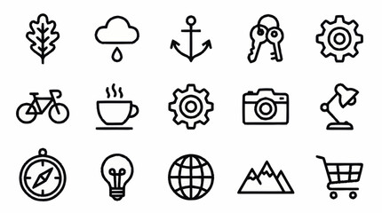 Minimalist black line icons set for various themes. © Kiki