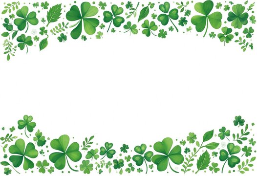 Green shamrock and clover leaf pattern border design