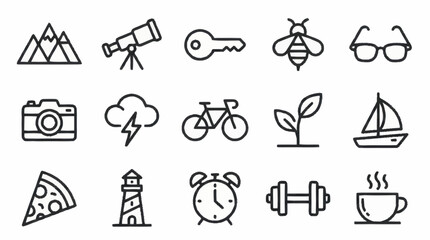 Collection of minimal line art icons for various themes. © Kiki