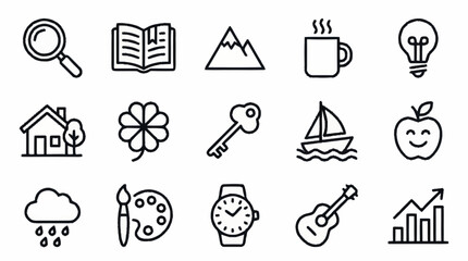Fototapeta premium Collection of minimalist line art icons for various themes.