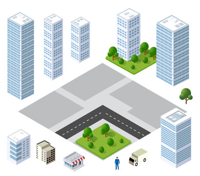 Isometric city map plan building urban infrastructure