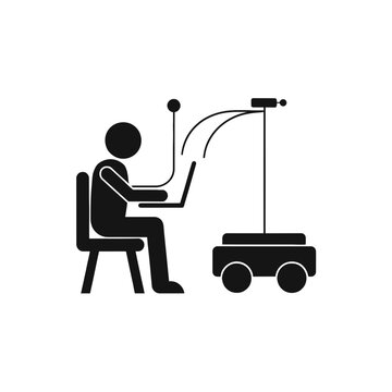 Programmer controls an autonomous robotic vehicle through a wireless connection at a workstation.