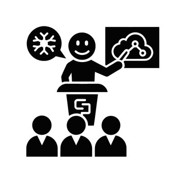 Speaker presents cloud computing concepts and cooling technologies to an attentive audience group.