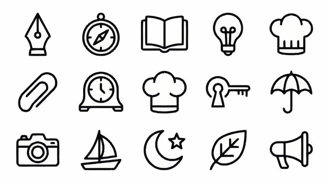 Collection of black outline icons for various concepts.
