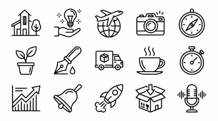 Fototapeta premium Collection of black and white line icons for various concepts.