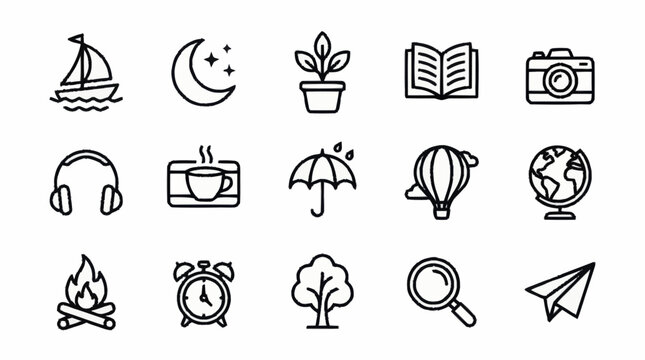 Minimalist Line Art Icons Collection for Various Themes.