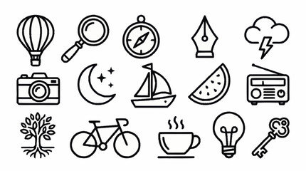 Collection of minimalist line art icons for various themes. © Joko