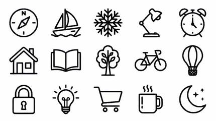 Collection of minimalistic line art icons for various themes. © Joko