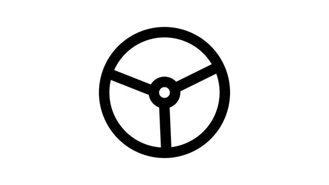 Car Steering wheel icon. 4K Video motion graphic animation. Car wheel icon. Car steering wheel turning icon animation on white screen background 4K video animation.