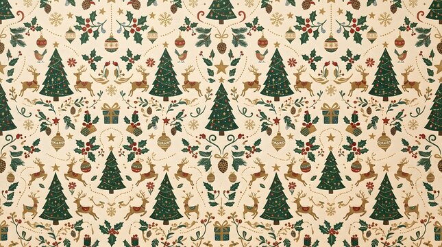 Vintage Christmas Woodland Pattern With Deer