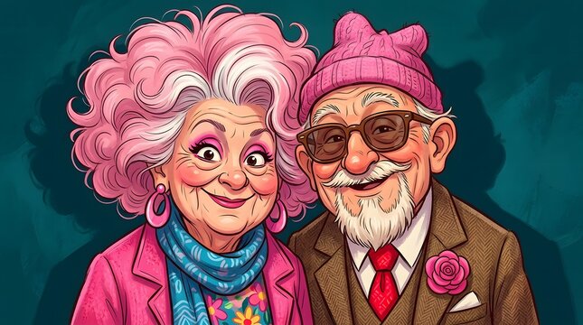 Happy halloween charming elderly couple in festive attire illustration