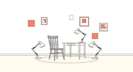 Fototapeta premium Minimalist Dining Set With Framed Wall Decor Illustration.