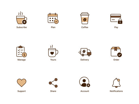 Coffee Subscription Service Icons for Cafe Business App Interface