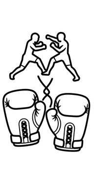 Black Boxing Gloves and Fighters Line Art on White Background