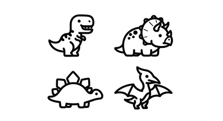 Prehistoric dinosaur line art icons for educational content. © Bromen