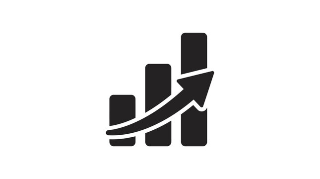 Bar graph with upward arrow black silhouette on a white background