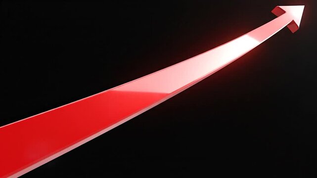 A red 3D arrow pointing upwards against a solid black background