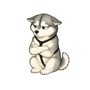 Sulking Siberian husky puppy with crossed paws clipart