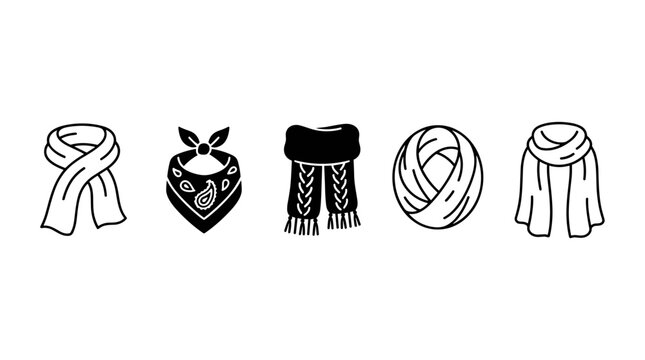 Set of Various Winter and Fashion Scarves Icons