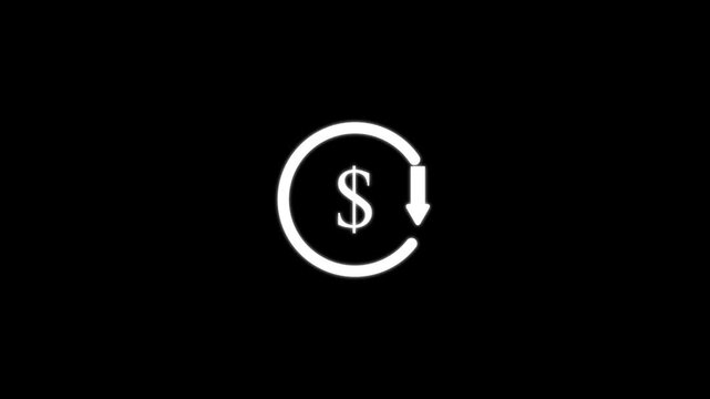 White dollar sign inside a circular arrow with a downward pointing arrow on a black background representing financial loss or devaluation