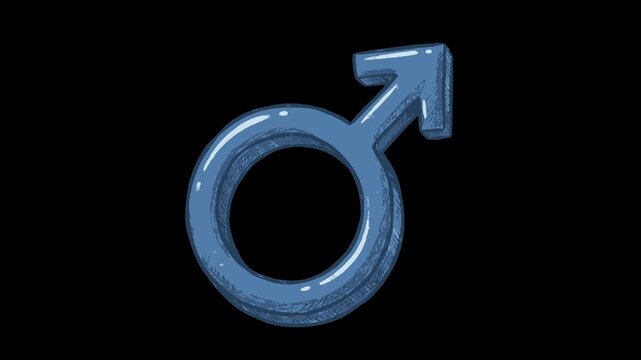 male symbol loop animation in whiteboard doodle style with line boiling effect. Isolated vector graphic on alpha channel transparent background for masculine gender concept