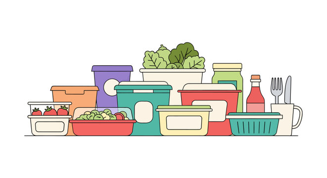 Colorful Assortment Of Fresh Groceries And Kitchen Containers.