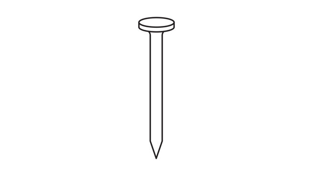 Minimalist construction nail vector icon with editable stroke and clean line art. This professional hand-drawn illustration is a scalable graphic element for building, industrial, and DIY design.