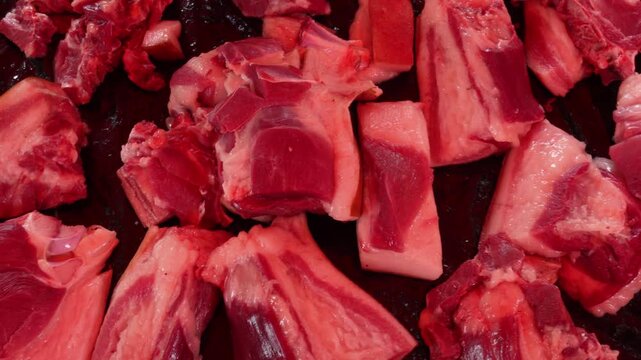 Fresh raw pork meat cuts ready for retail display