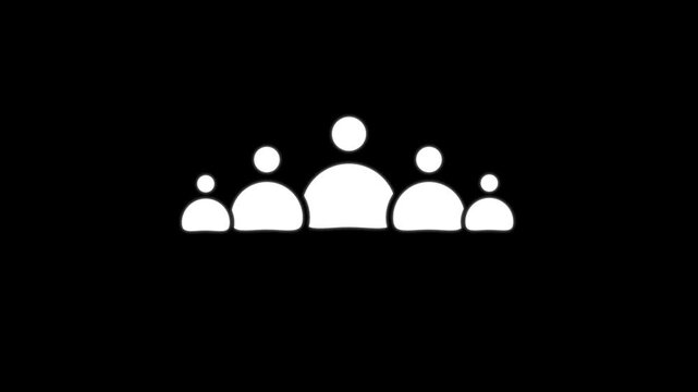 A group of five stylized human figures arranged in a row with a solid white silhouette shape on a solid black background for contrast