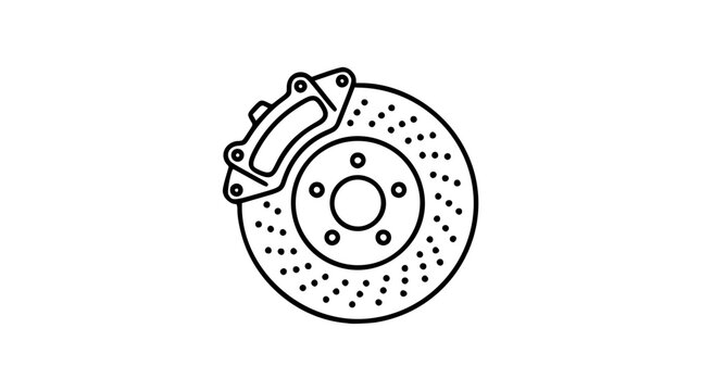 Brake Disc with Caliper Vector Icon. Minimalist Line Art Illustration of Automotive Brake Rotor and Braking System Component. Clean Scalable Outline Design for Car Parts and Vehicle Maintenance.