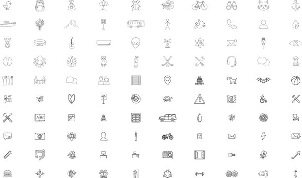 Hand-Drawn Vector Icon Set Collection Bundle Featuring 100 Hand-Traced Minimalist Line Art Icons Saved As Single EPS File For Design Projects Nature Technology Health And Lifestyle Themes