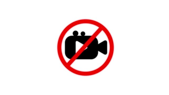 A black camera inside a red prohibition circle on a white background indicating that filming or recording is not allowed in this area